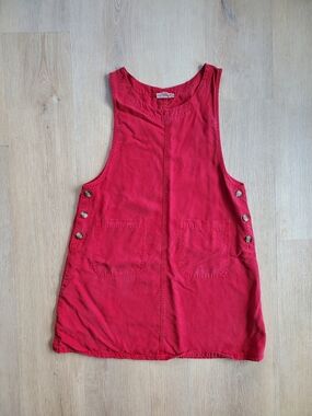Nordstrom Red Sleeveless Pocket Tunic/Jumper Dress with Side Buttons